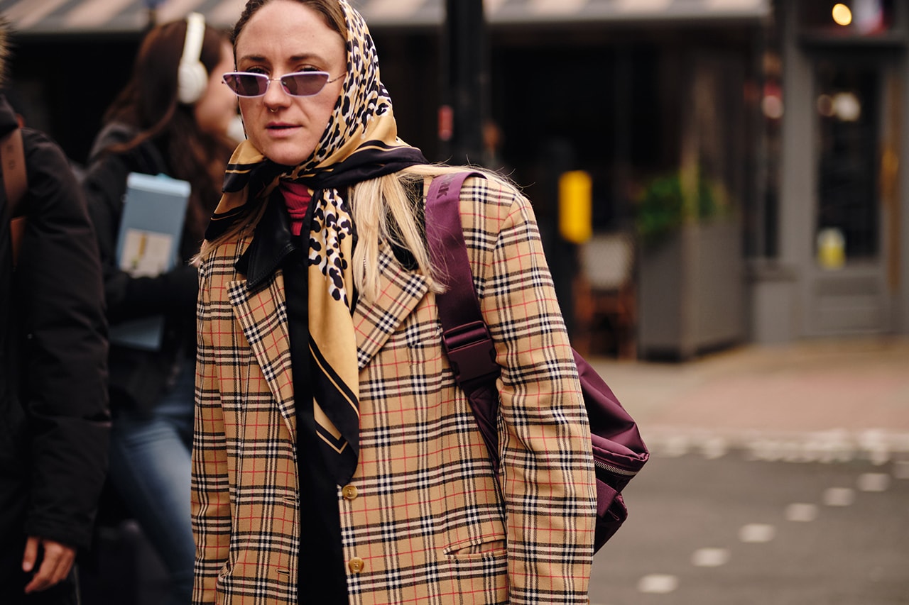 Street Style London Fashion Week Fall Winter 2020 headscarf burberry nova check