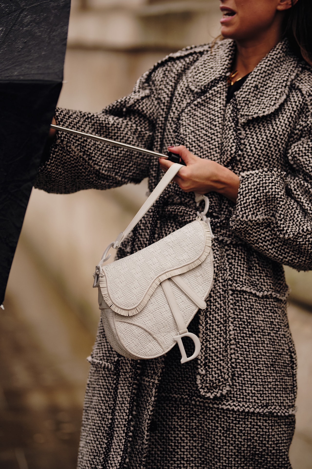Street Style London Fashion Week Fall Winter 2020 Dior White Saddle Bag
