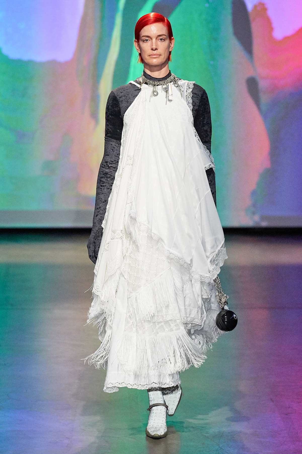 Marine Serre Fall/Winter 2020 Collection Runway Show Tiered Dress White
