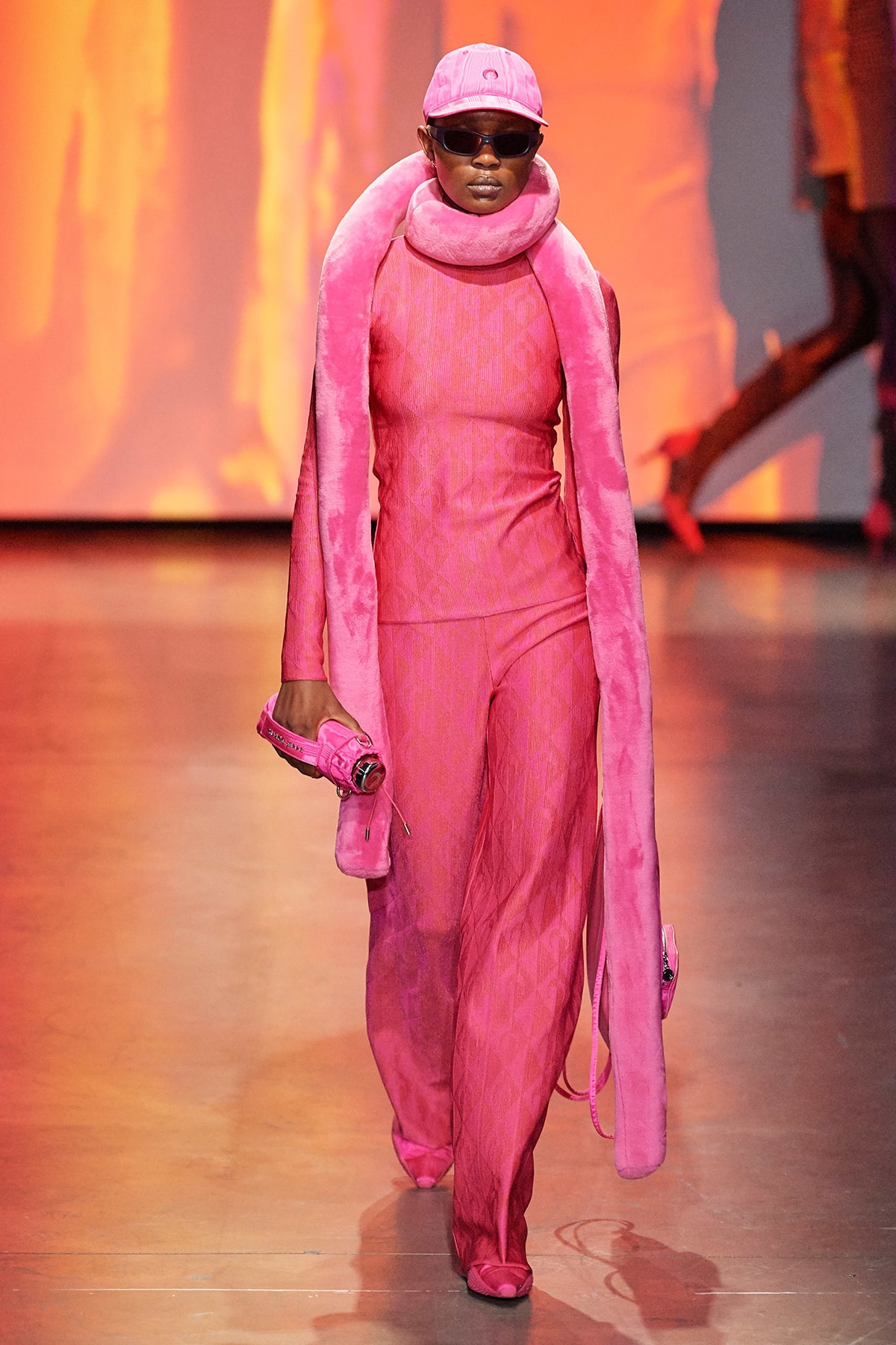 Marine Serre Fall/Winter 2020 Collection Runway Show Top Pants Pink Scarf