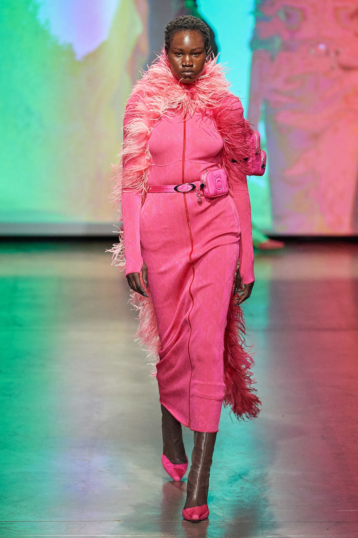Marine Serre Fall/Winter 2020 Collection Runway Show Dress Pink Feather