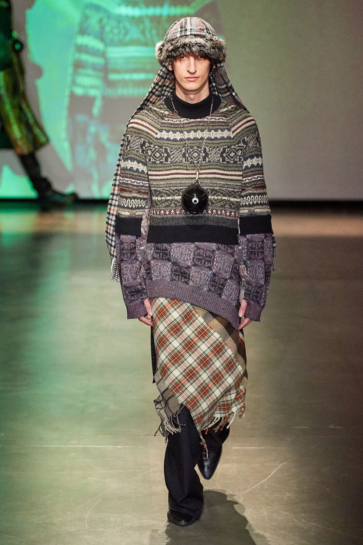 Marine Serre Fall/Winter 2020 Collection Runway Show Knit Sweater Plaid Skirt