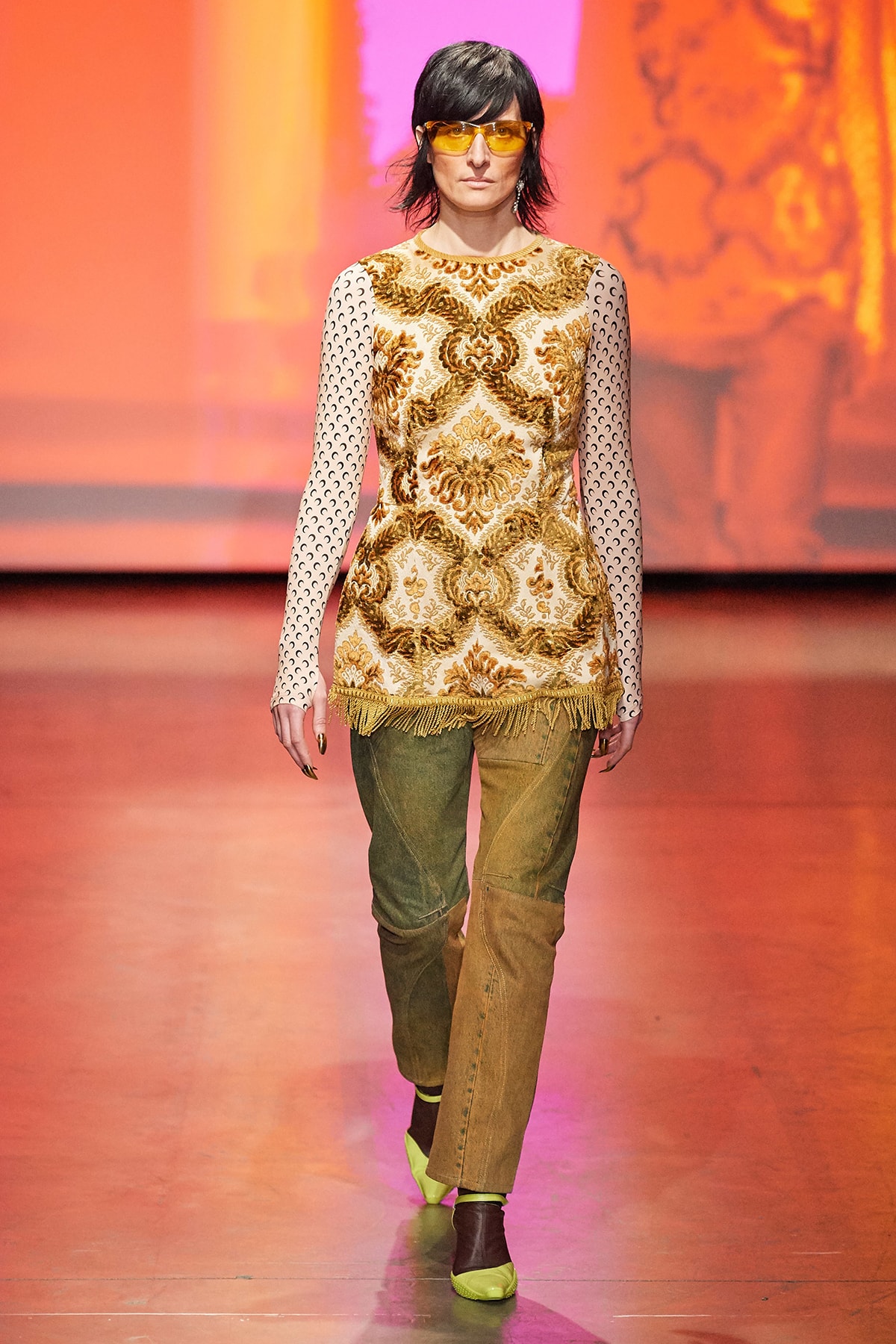 Marine Serre Fall/Winter 2020 Collection Runway Show Tapestry Top Jeans