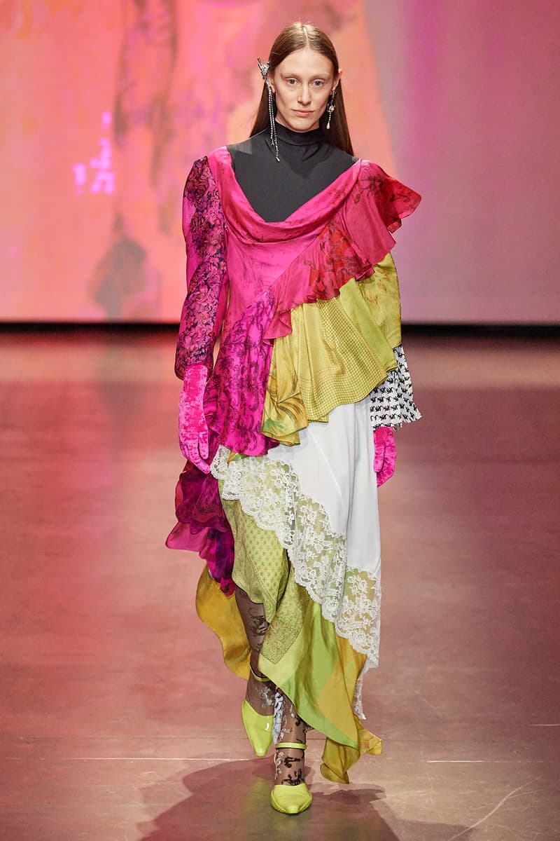 Marine Serre Fall/Winter 2020 Collection Runway Show Draped Dress Pink Green