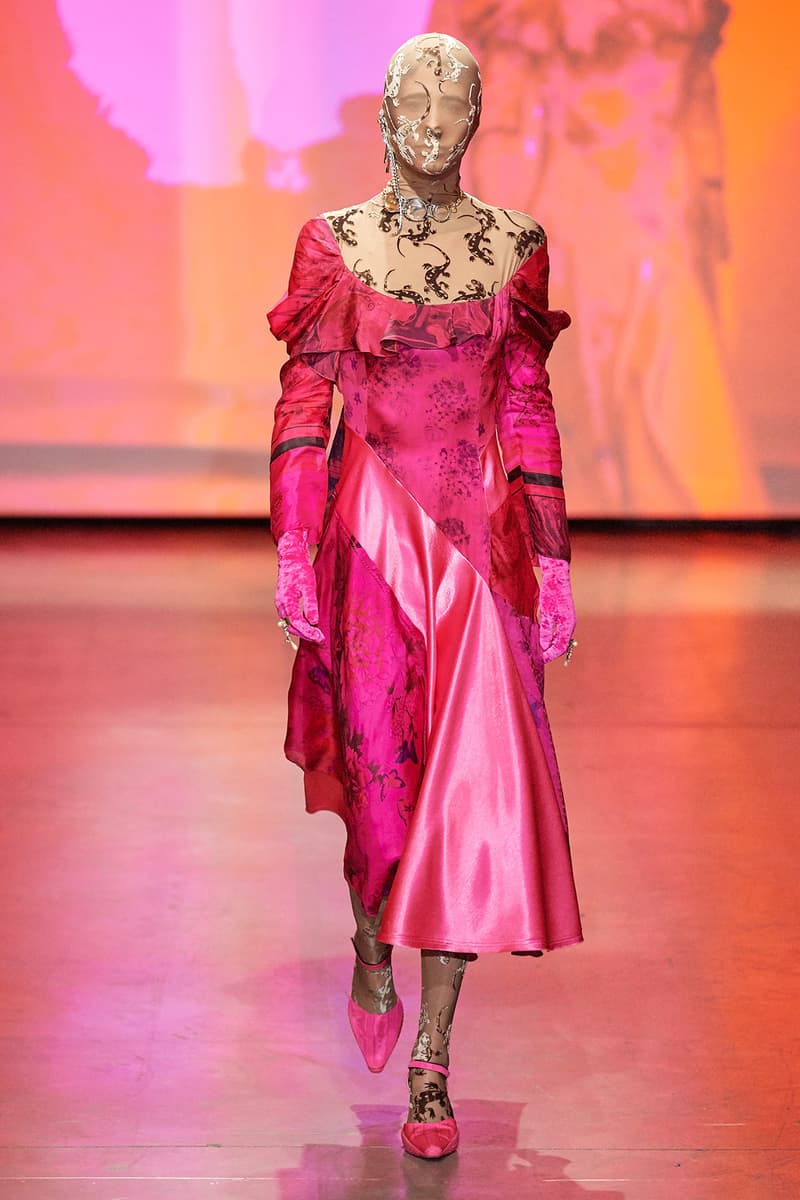 Marine Serre Fall/Winter 2020 Collection Runway Show Draped Dress Pink