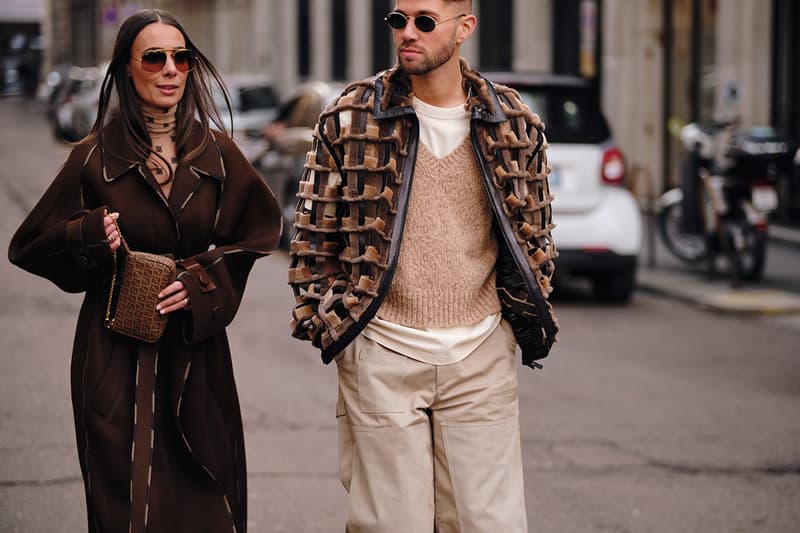 Street Style Trends Milan Fashion Week Fall Winter 2020 FW20 Influencer Couple Brown Beige Tan