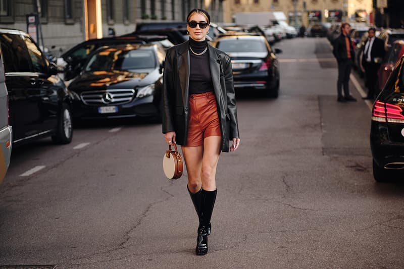 Street Style Trends Milan Fashion Week Fall Winter 2020 FW20 influencer leather shorts jacket