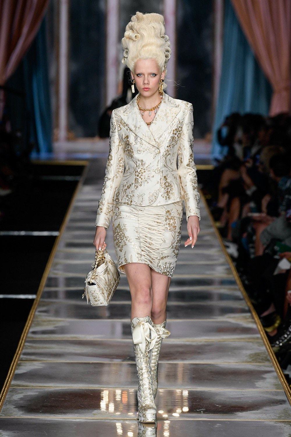 Moschino Fall/Winter 2020 Collection Runway Show Suit Silver Gold