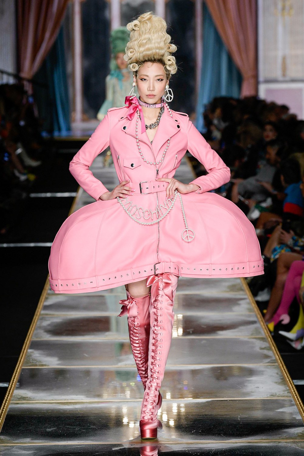 Moschino Fall/Winter 2020 Collection Runway Show Leather Dress Jacket Pink
