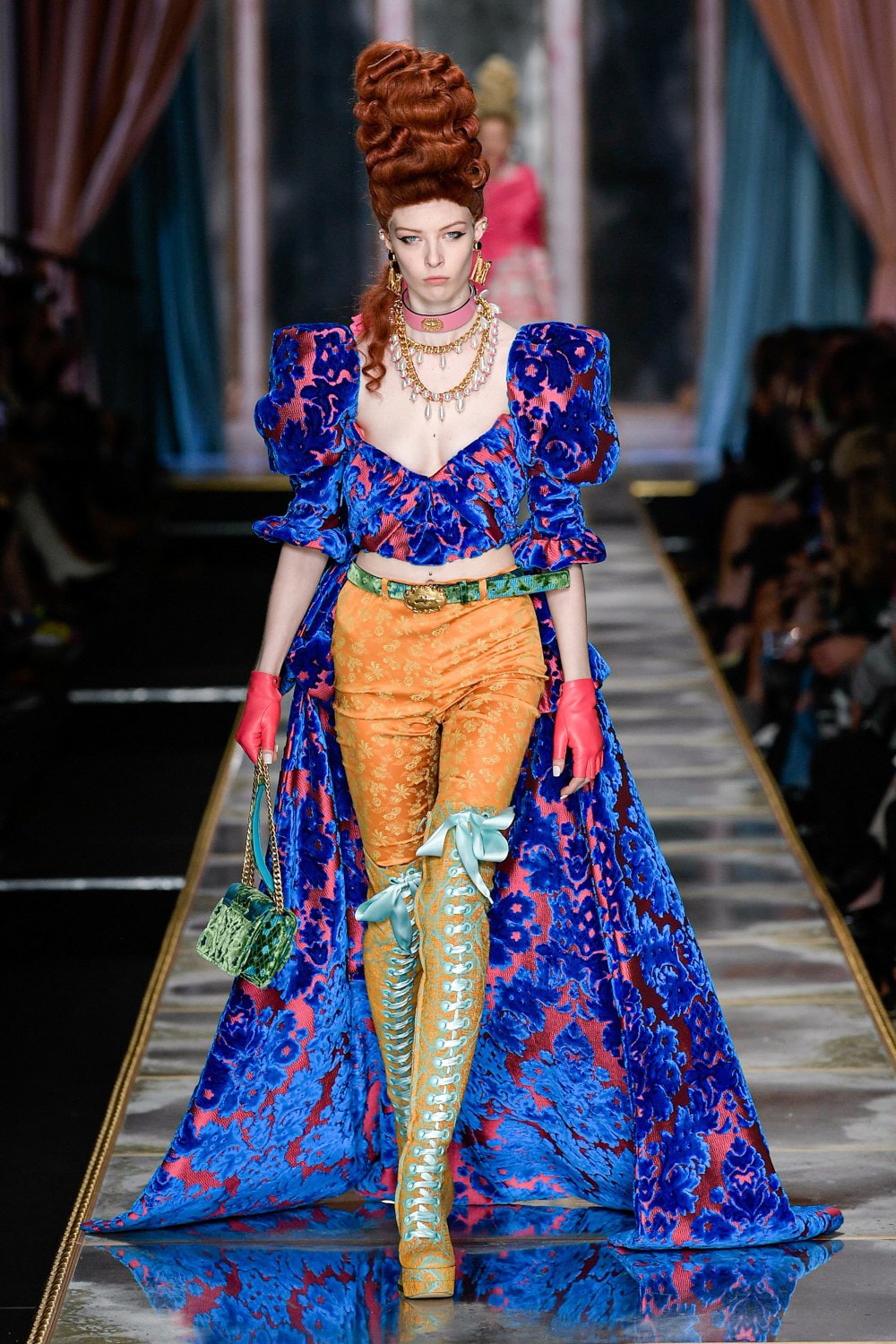 Moschino Fall/Winter 2020 Collection Runway Show Corset Tapestry Pants Orange