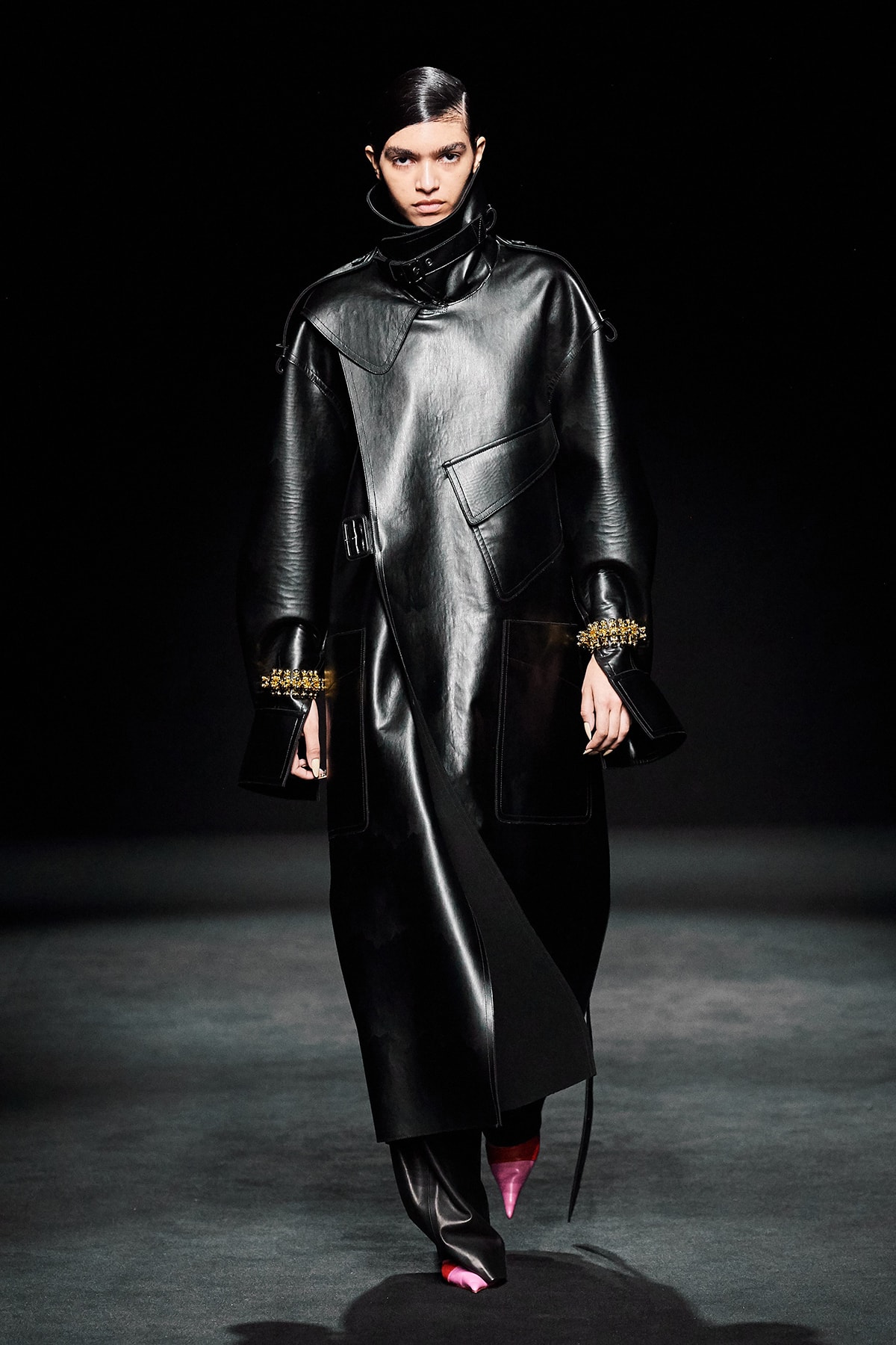 Mugler Fall/Winter Collection Runway Show Leather Coat Black