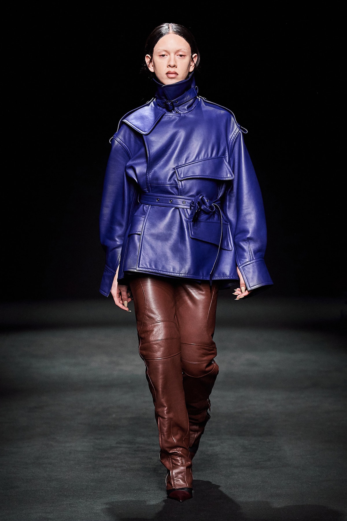 Mugler Fall/Winter Collection Runway Show Leather Jacket Blue