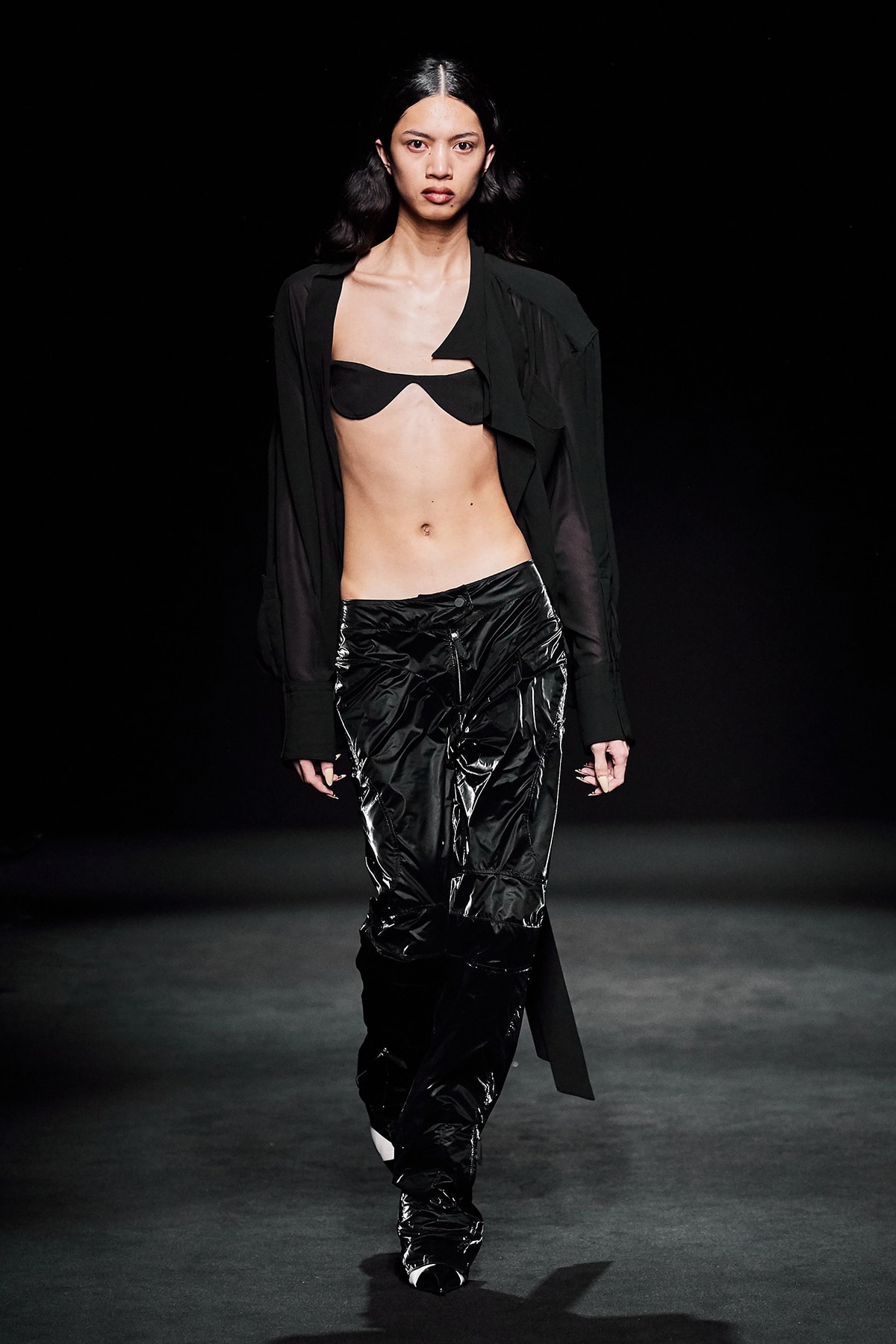 Mugler Fall/Winter Collection Runway Show Velvet Pants Black Bra