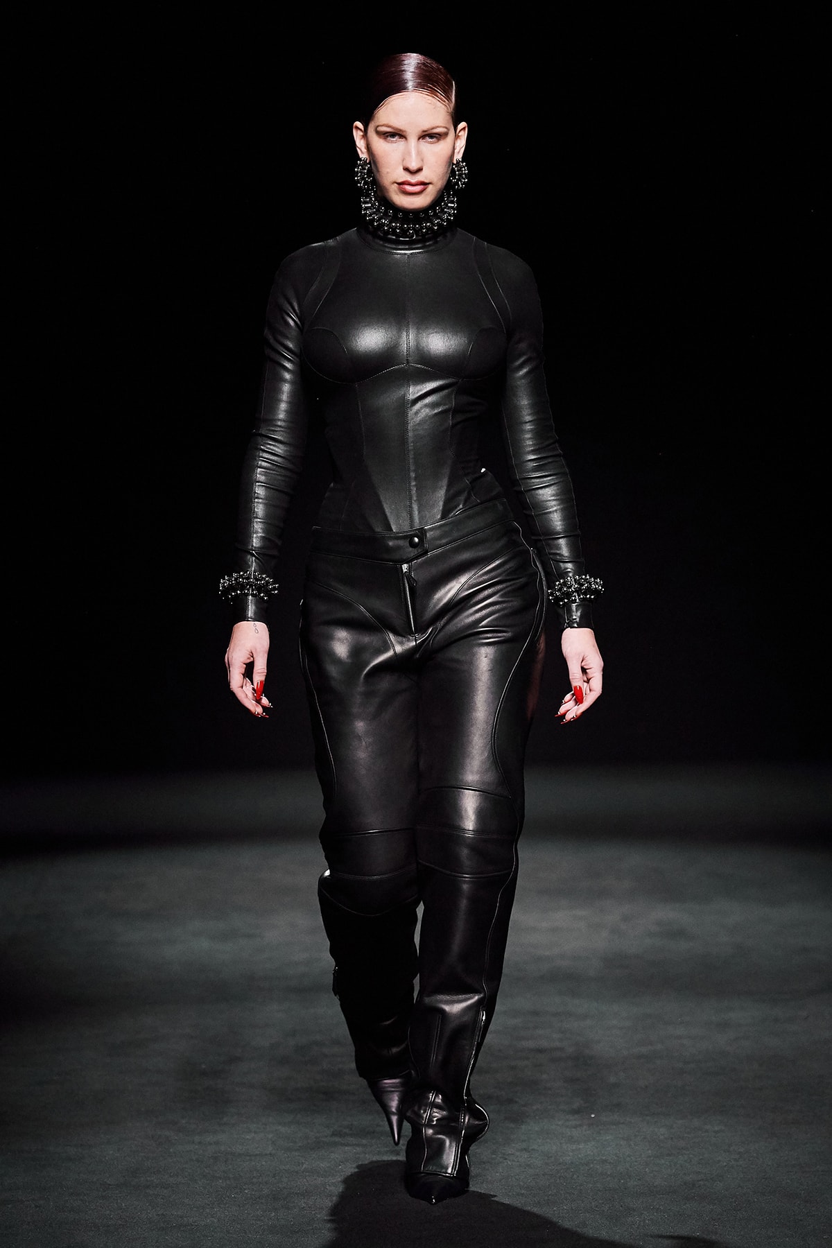 Mugler Fall/Winter Collection Runway Show Leather Bodysuit Pants Black