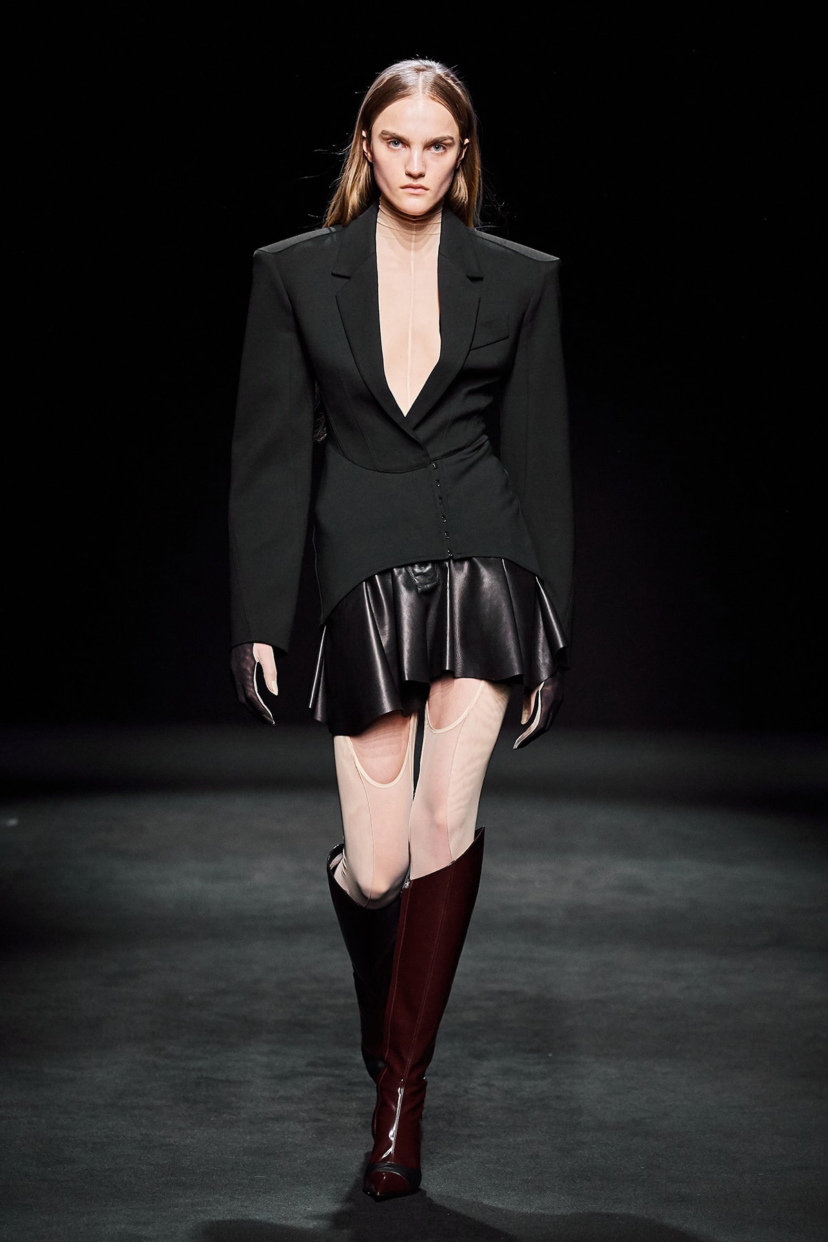 Mugler Fall/Winter Collection Runway Show Jacket Skirt Leather Black