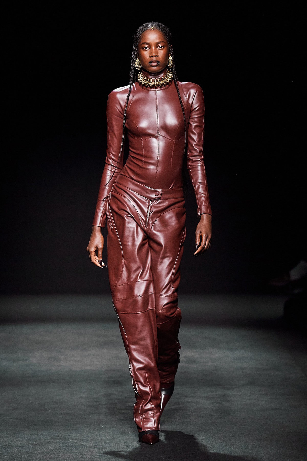 Mugler Fall/Winter Collection Runway Show Leather Bodysuit Pants Brown