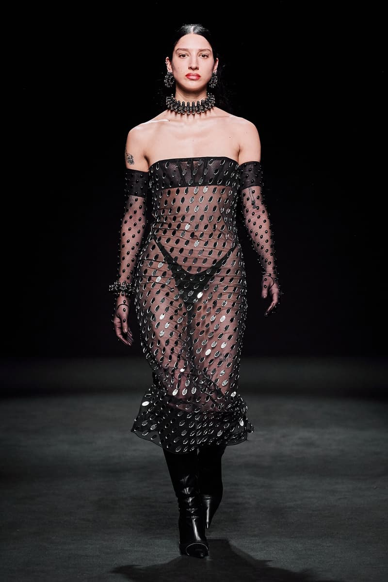 Mugler Fall/Winter Collection Runway Show Sheer Dress Sequin Pailettes Black