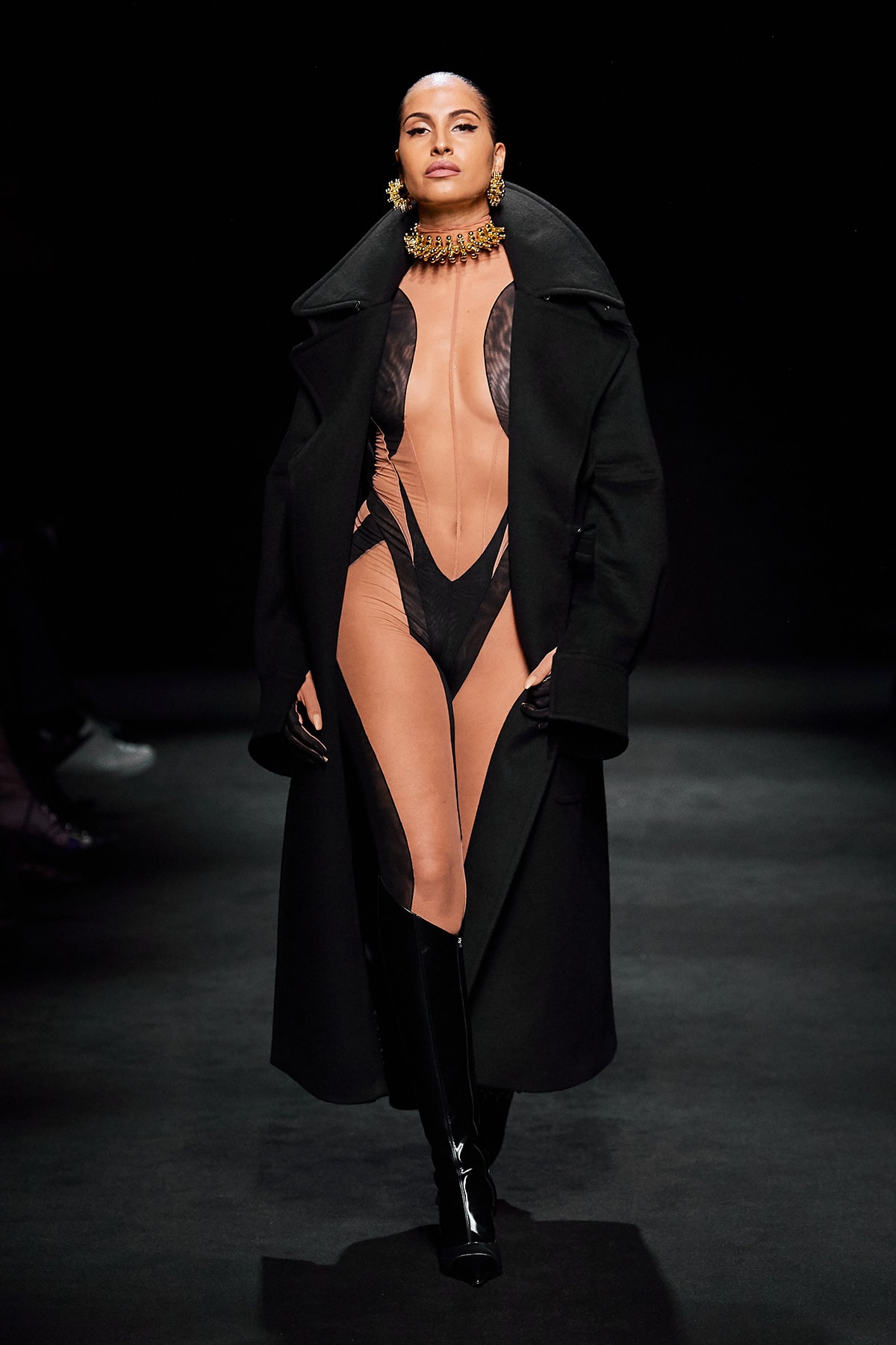 Mugler Fall/Winter Collection Runway Show Bodysuit Nude Black