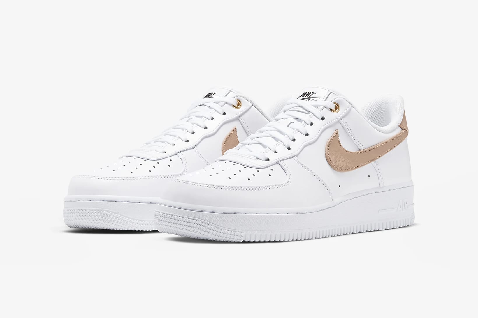 tan and white air force ones