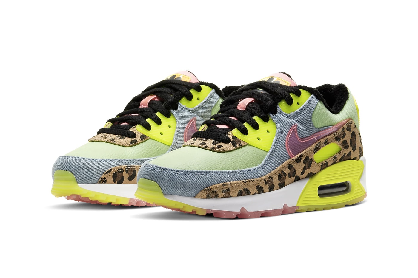 nike air max 90 womens sneakers leopard print pastel blue neon green pink shoes footwear sneakerhead