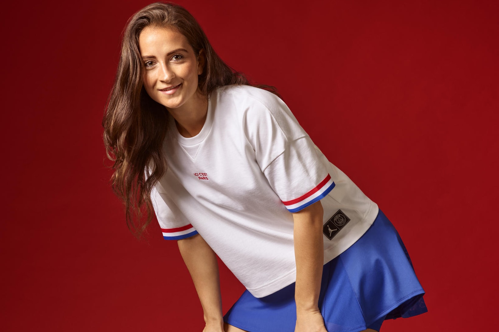nike jordan brand paris saint germain collaboration womens jacket hoodie dress sportswear athleisure white red blue sneakers