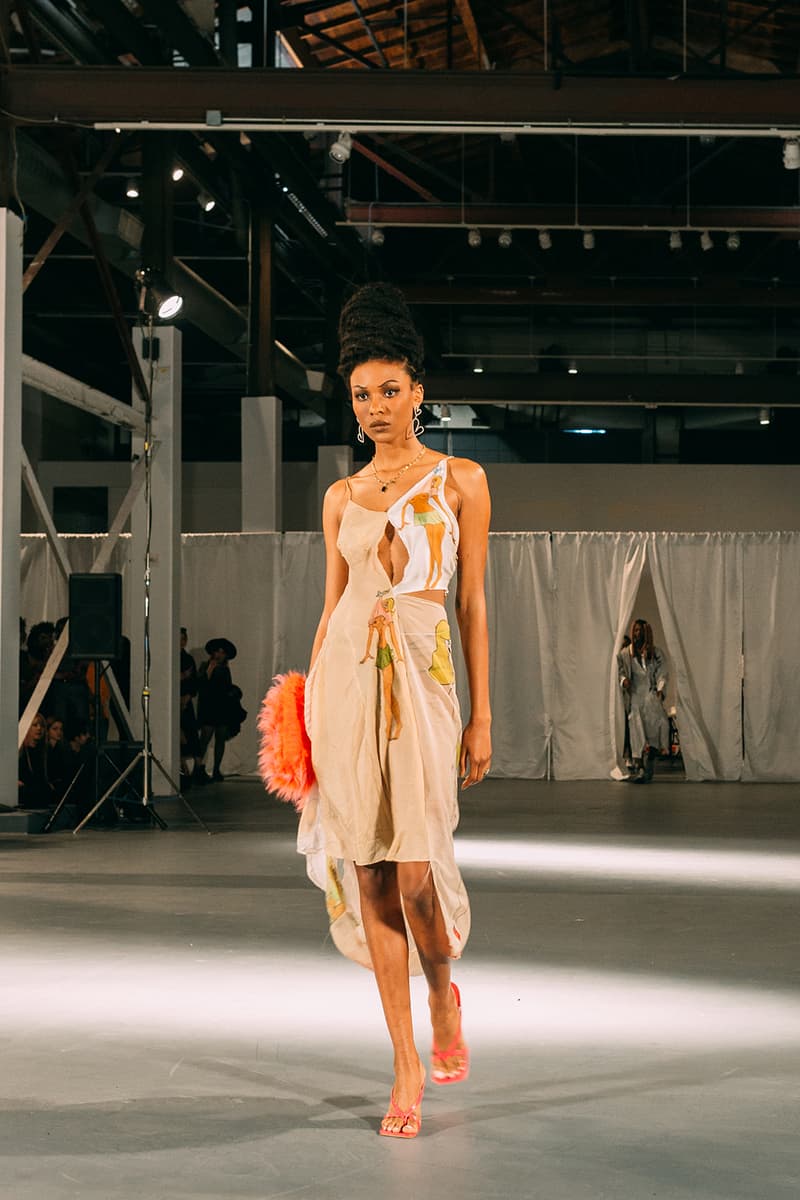 no sesso pierre davis arin hayes autumn randolph fall winter collection los angeles runway show silk brown dress heels