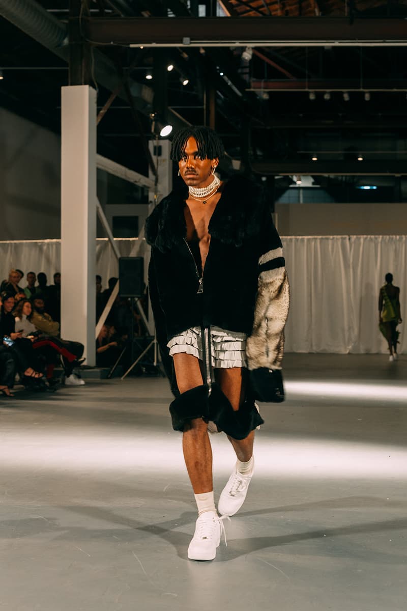 no sesso pierre davis arin hayes autumn randolph fall winter collection los angeles runway show jacket sneakers