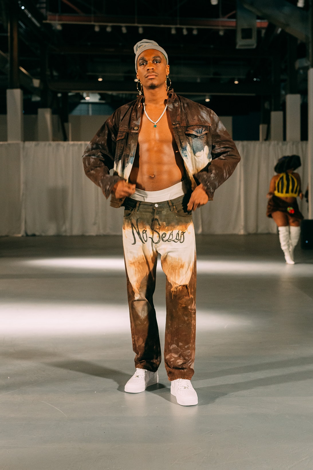 no sesso pierre davis arin hayes autumn randolph fall winter collection los angeles runway show jacket pants white sneakers