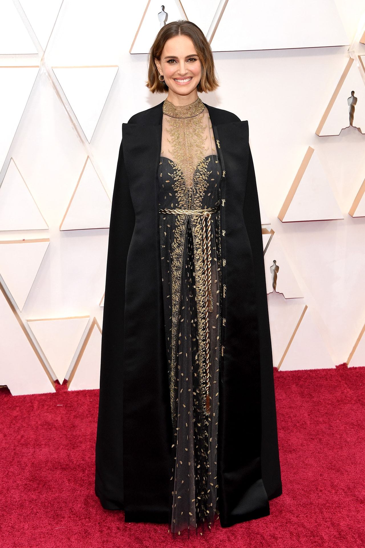 Natalie Portman Dior Dress Cape Oscars Red Carpet 92nd Annual Academy Awards