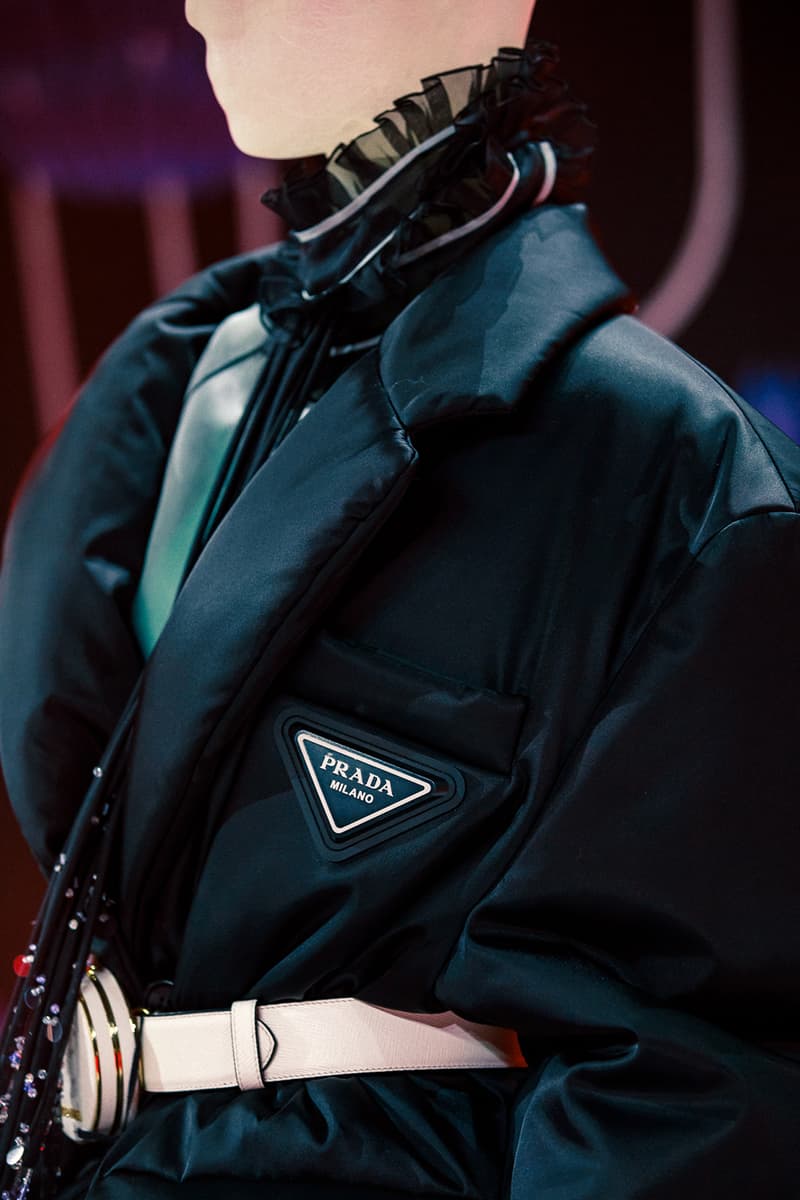 prada fall winter collection milan fashion week miuccia closer look jackets belts bags scarves headbands accessories