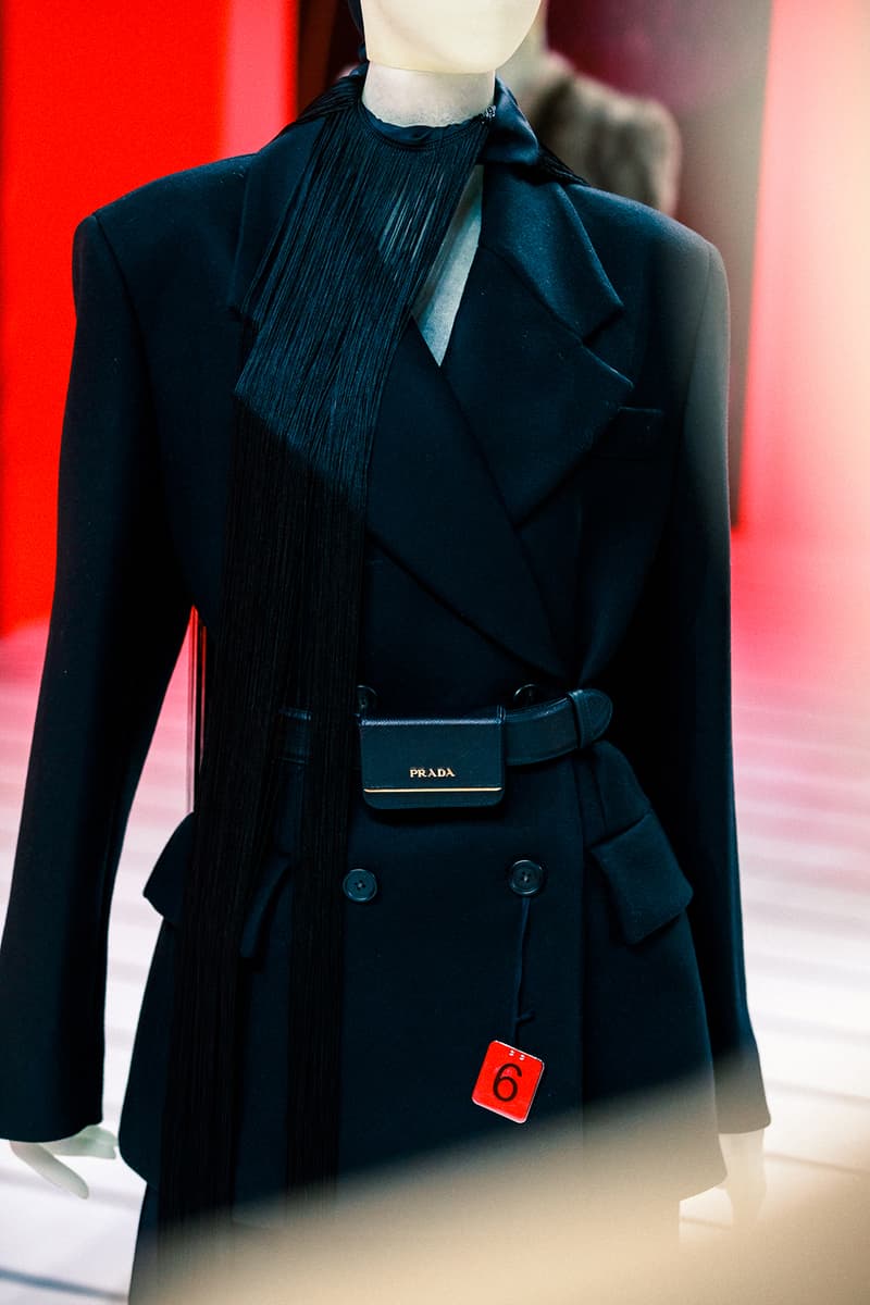 prada fall winter collection milan fashion week miuccia closer look jackets belts bags scarves headbands accessories