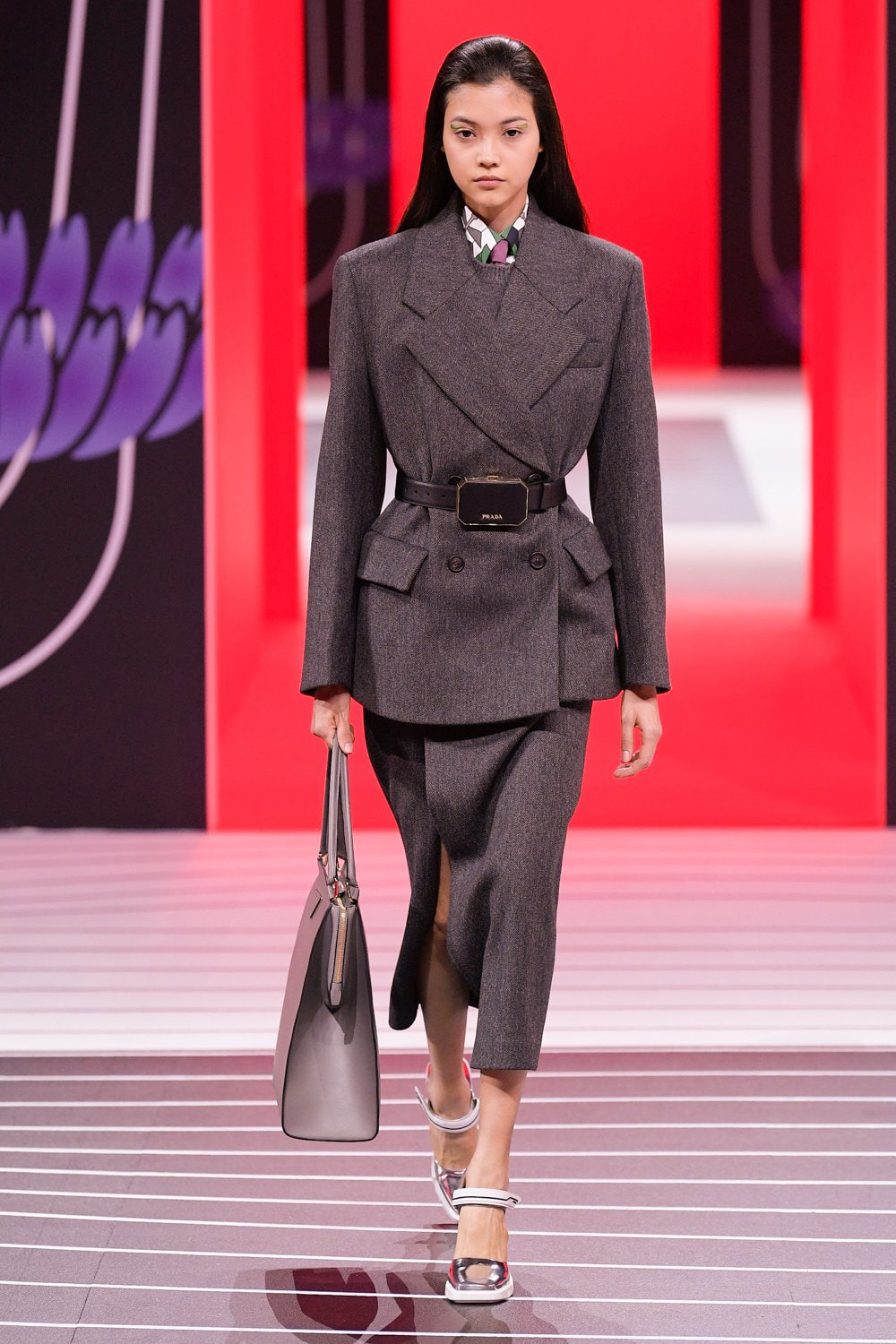Prada Fall/Winter 2020 Collection Runway Show Suit Gray