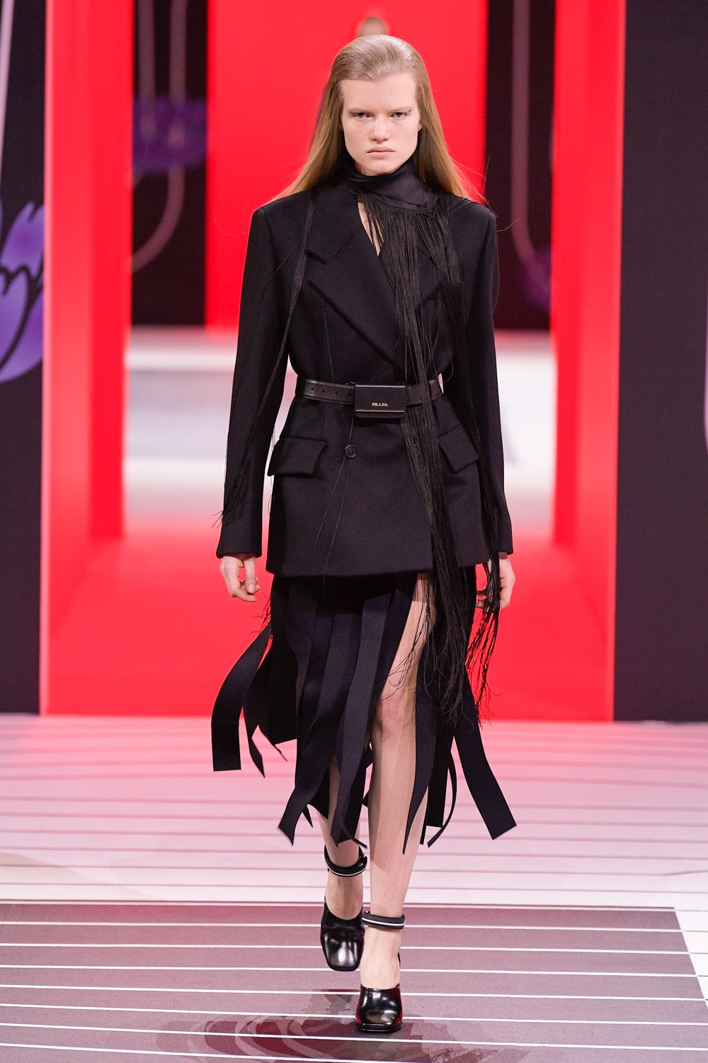 Prada Fall/Winter 2020 Collection Runway Show Fringe Skirt Black