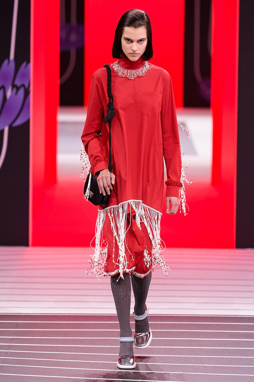 Prada Fall/Winter 2020 Collection Runway Show Fringe Dress Red