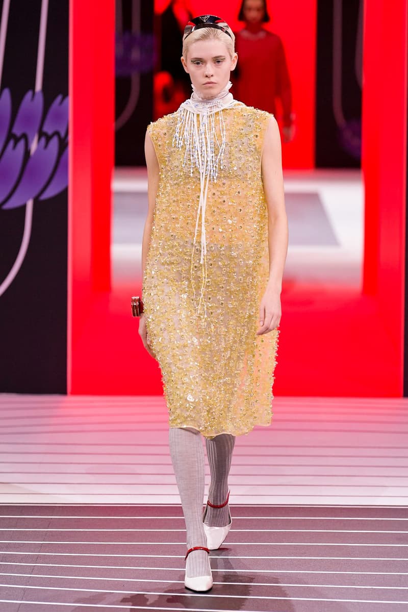 Prada Fall/Winter 2020 Collection Runway Show Beaded Dress Yellow