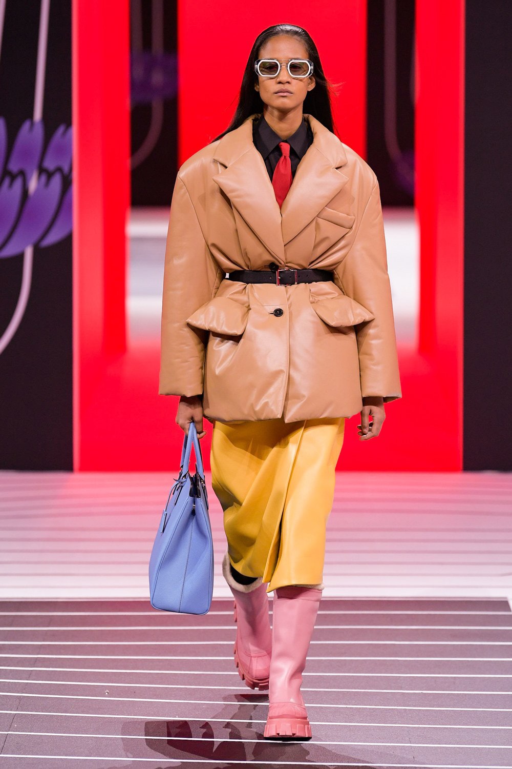 Prada Fall/Winter 2020 Collection Runway Show Leather Puffer Brown