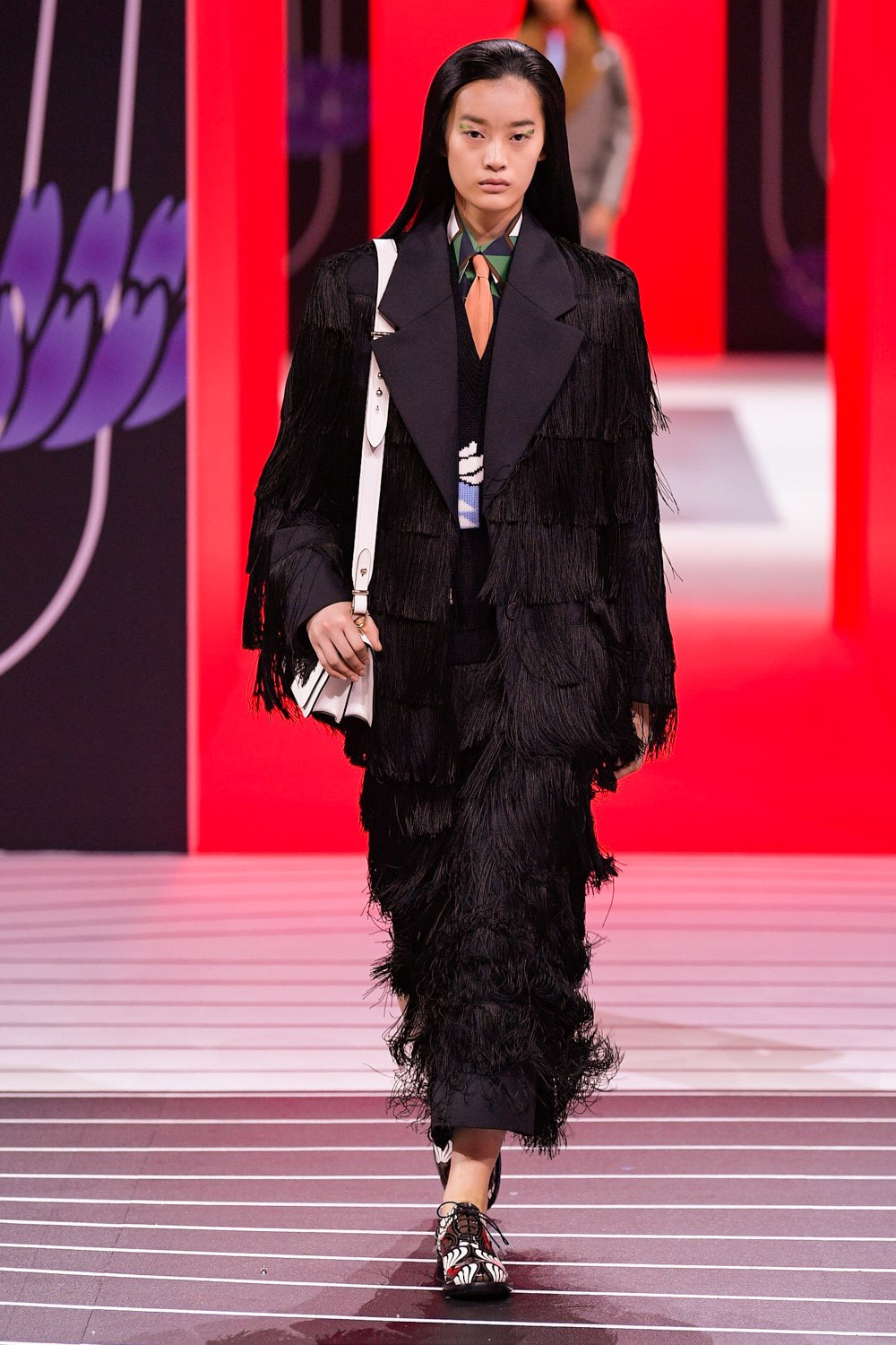 Prada Fall/Winter 2020 Collection Runway Show Fringe Dress Black
