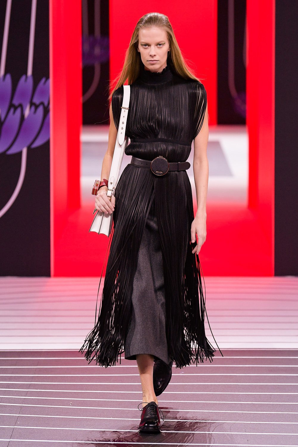 Prada Fall/Winter 2020 Collection Runway Show Fringe Dress Black