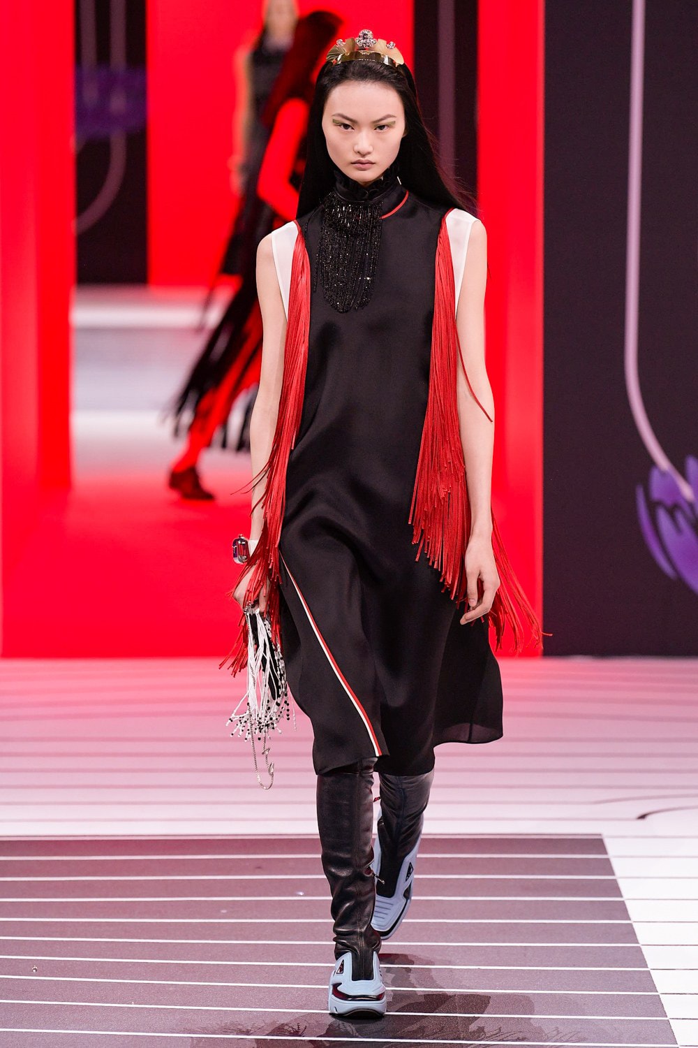 Prada Fall/Winter 2020 Collection Runway Show Fringe Dress Red