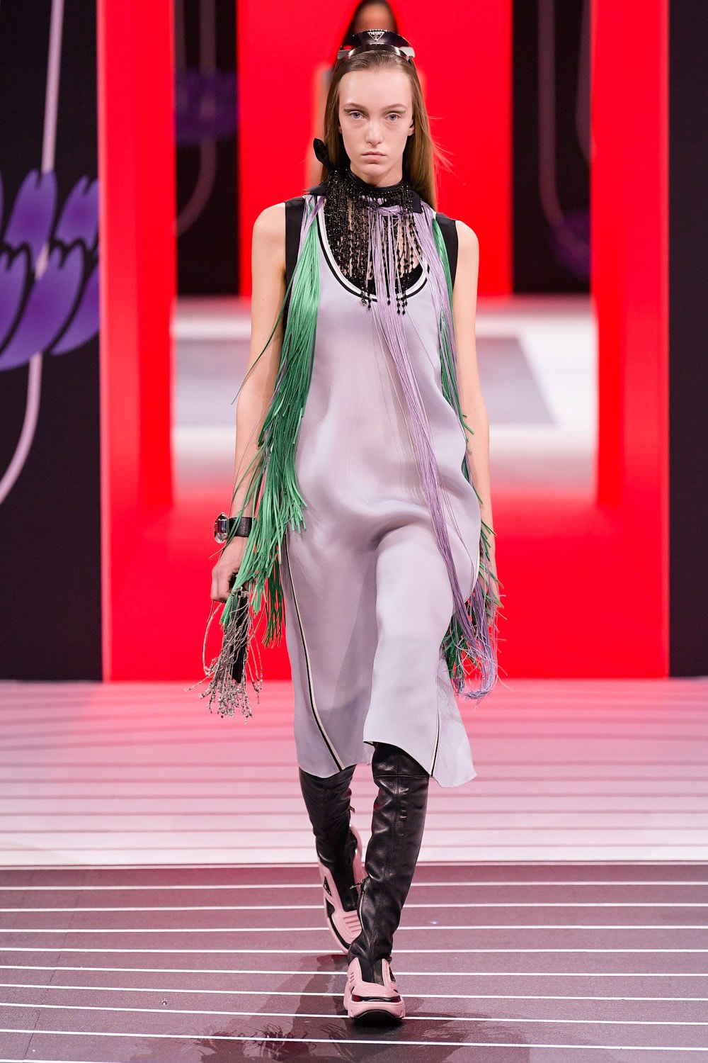 Prada Fall/Winter 2020 Collection Runway Show Fringe Dress Green