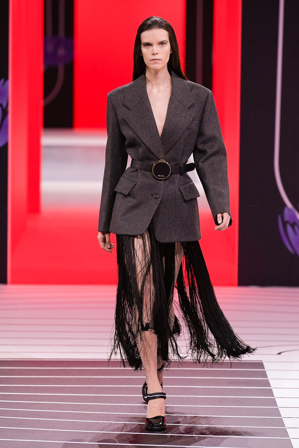 Prada Fall/Winter 2020 Collection Runway Show Jacket Fringe Skirt