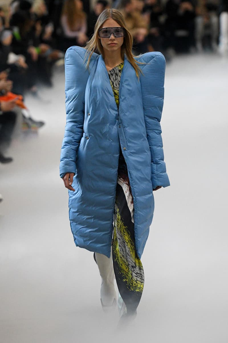 Rick Owens Fall/Winter 2020 Collection Runway Show Puffer Coat Blue