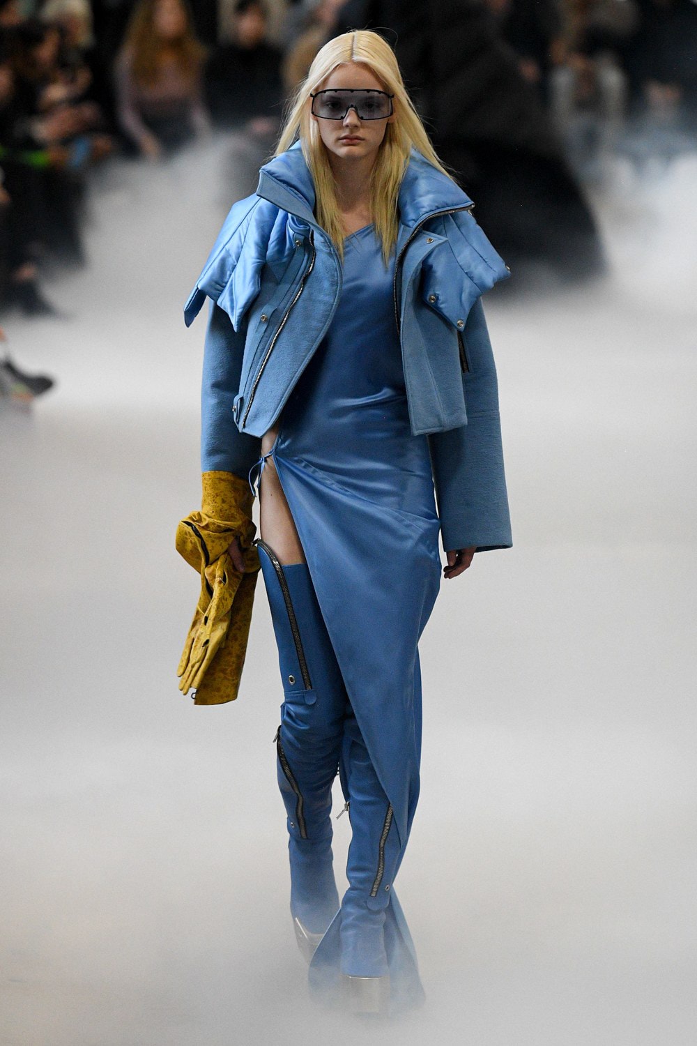 Rick Owens Fall/Winter 2020 Collection Runway Show Leather Jacket Dress Blue