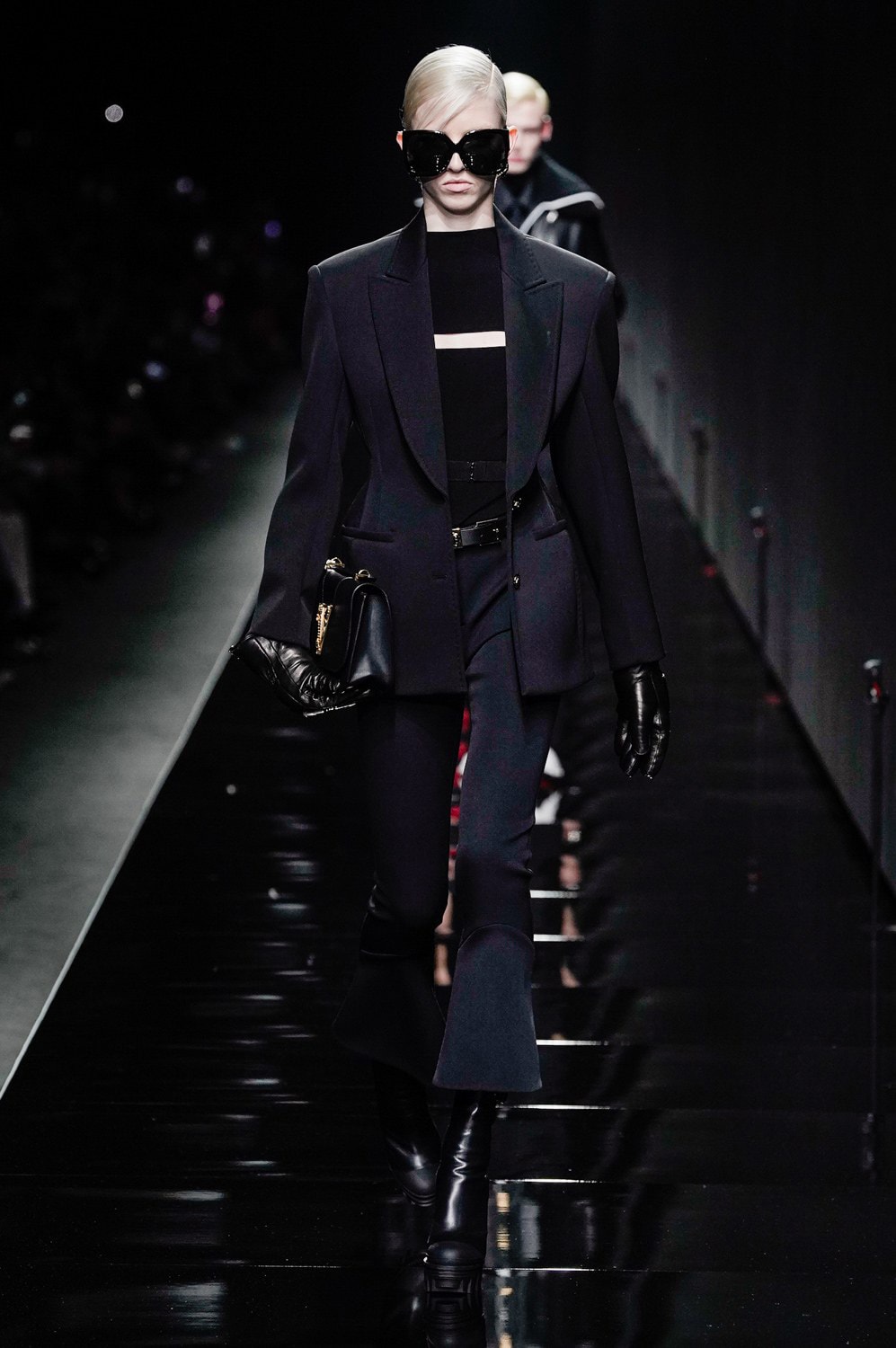 Versace Fall/Winter 2020 Collection Runway Show Jacket Flare Pants Black