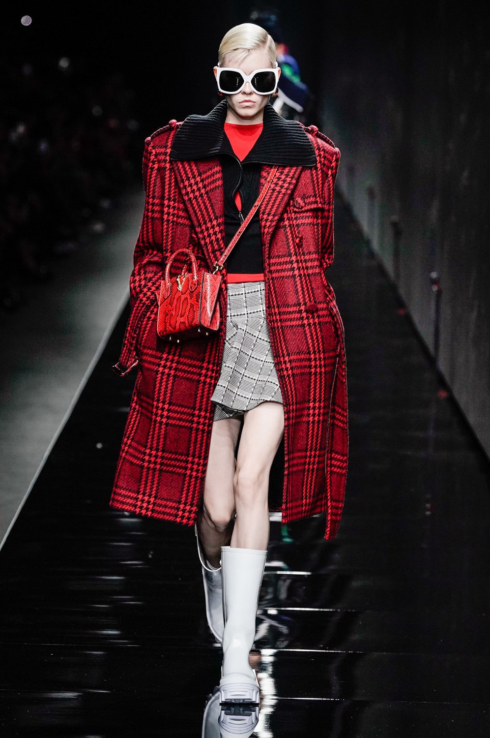 Versace Fall/Winter 2020 Collection Runway Show Coat Plaid Red