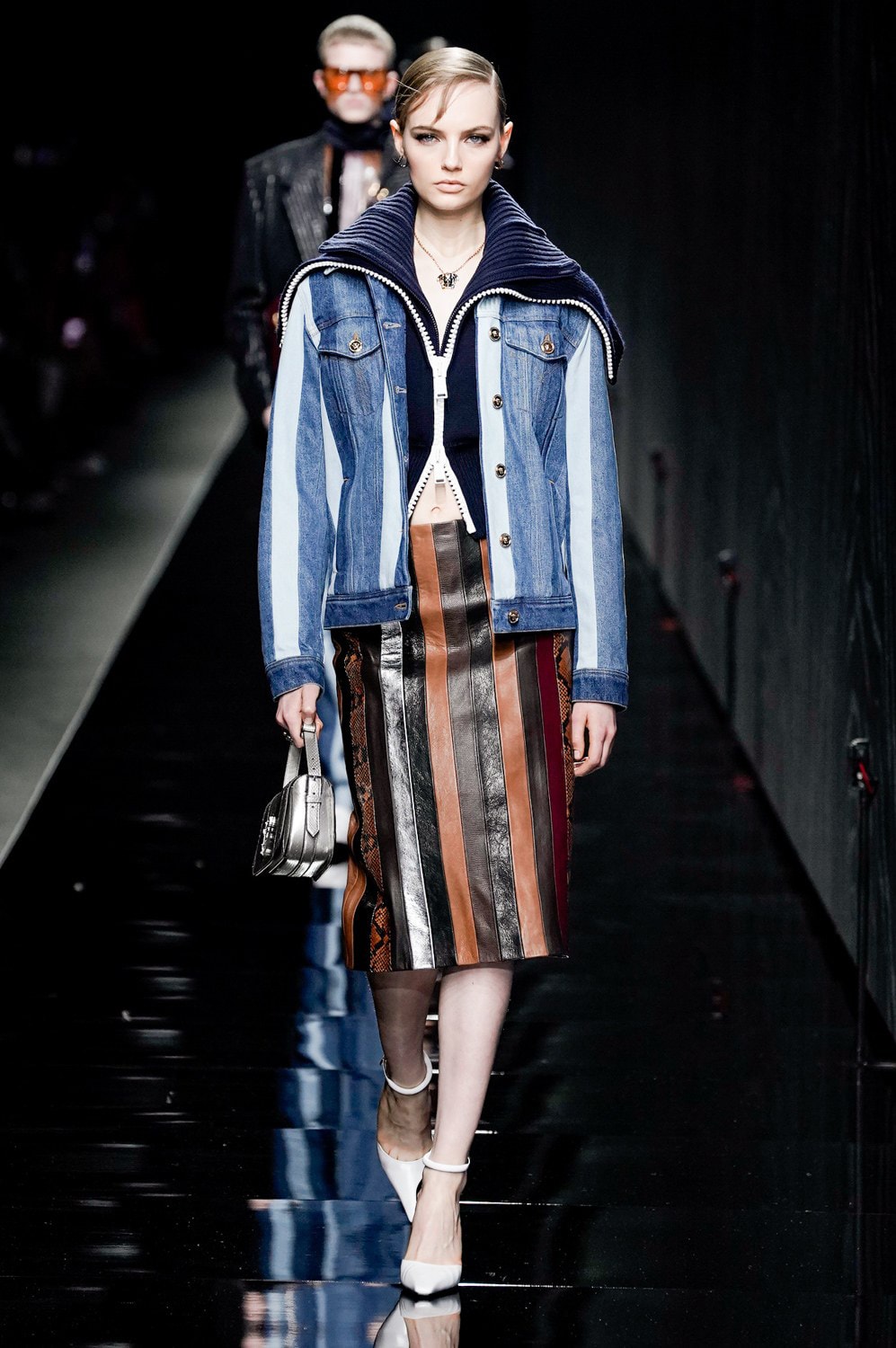 Versace Fall/Winter 2020 Collection Runway Show Denim Jacket Skirt Brown