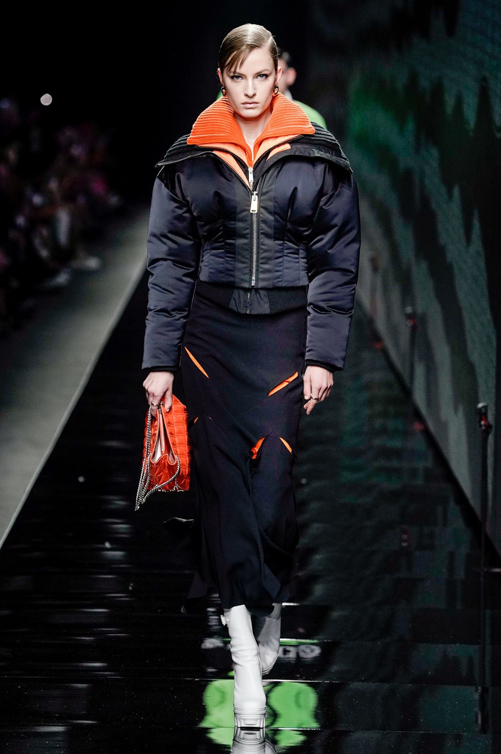 Versace Fall/Winter 2020 Collection Runway Show Puffer Bomber Black Orange