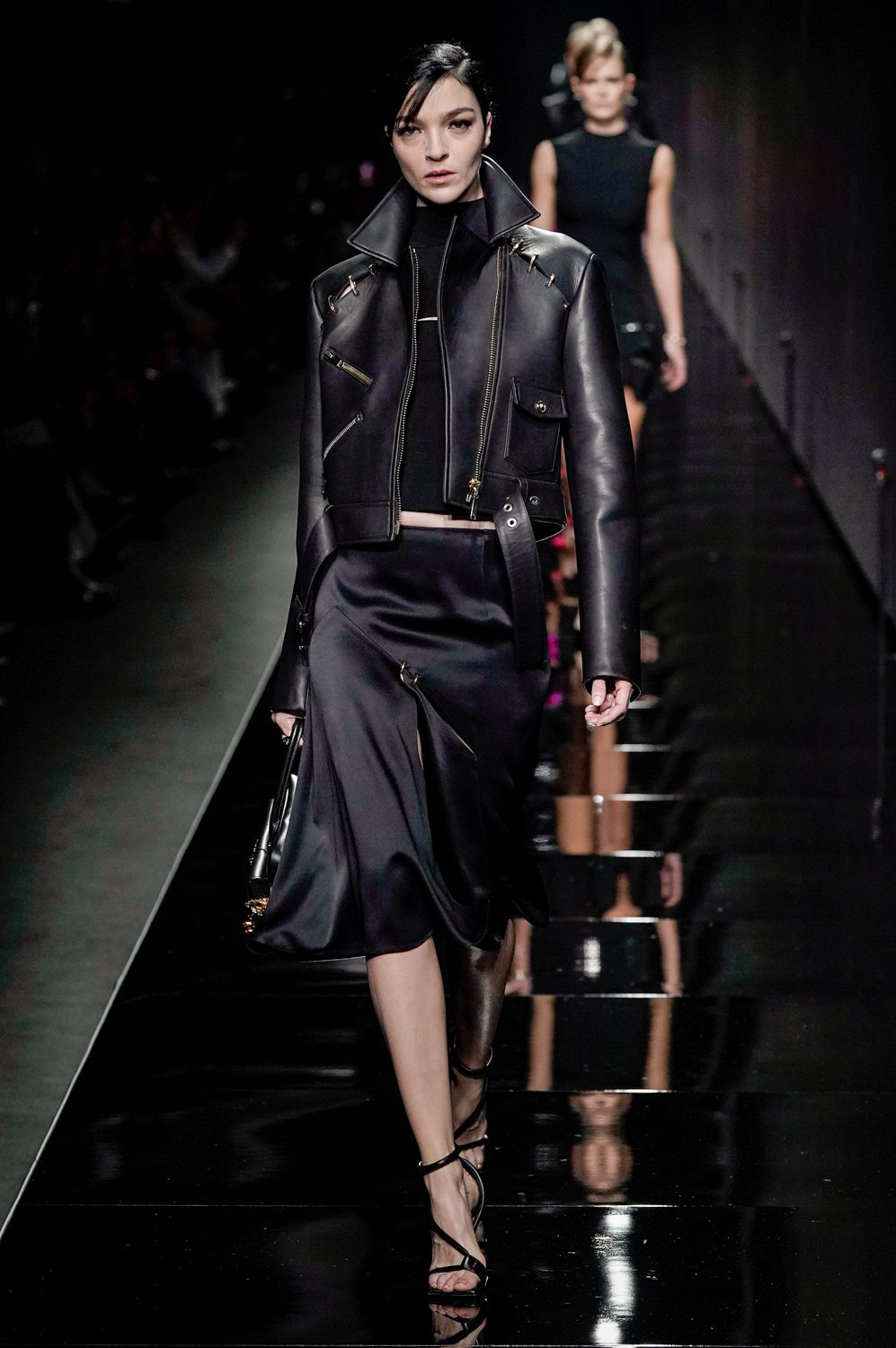 Versace Fall/Winter 2020 Collection Runway Show Leather Jacket Black