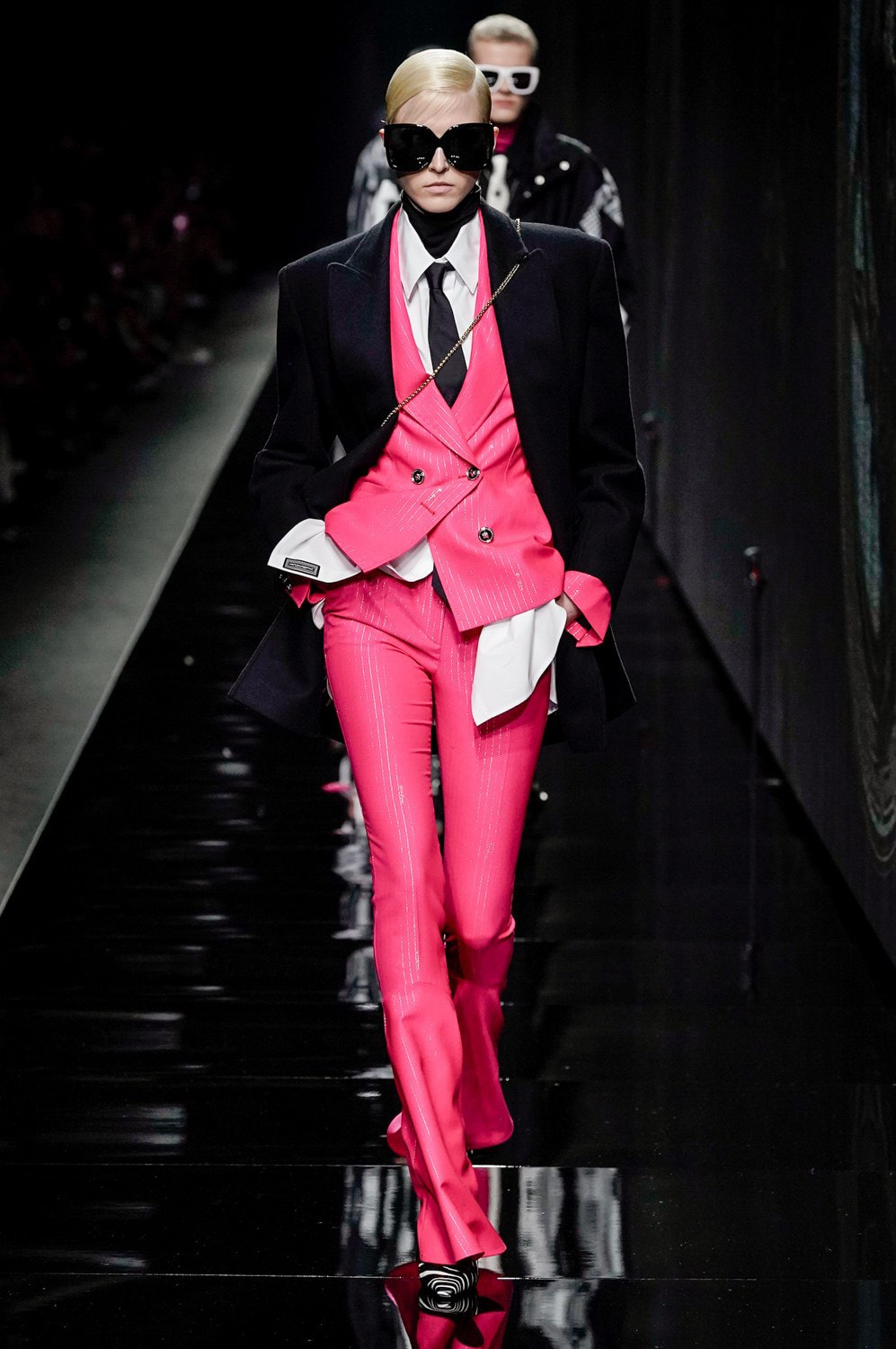 Versace Fall/Winter 2020 Collection Runway Show Suit Pink