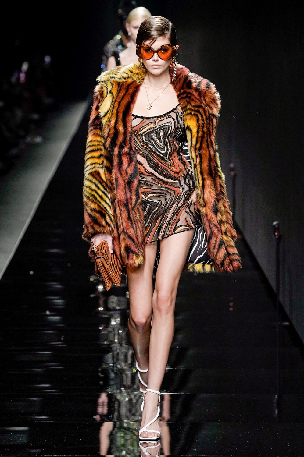 Versace Fall/Winter 2020 Collection Runway Show Tiger Print Coat Dress